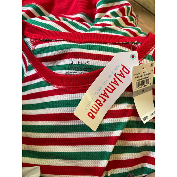 Christmas Candy Cane Striped Waffle Pajama PJ Set | 1X Plus NWT $67 PAJAMARAMA - Picture 3 of 3